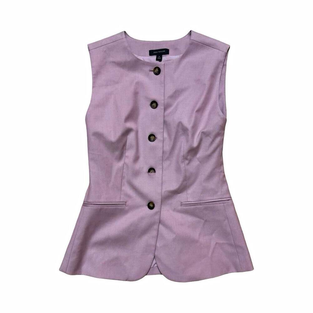 Ann Taylor Pink Solid Twill Lined Button Front Vest Top Petite 12P